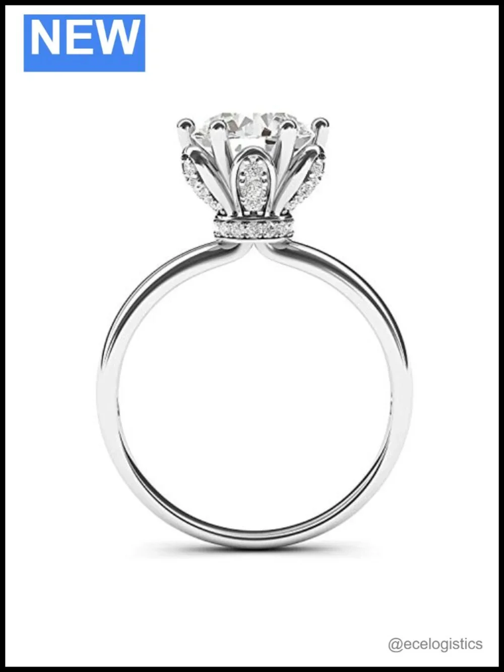Sterling Silver Flower Engagement Ring 2CT Simulated Diamond 6-Prong